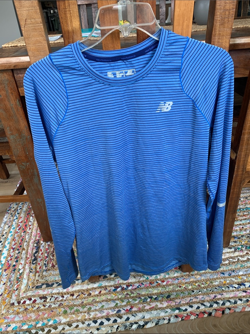 New Balance Womens Blue Striped Long-Sleeve Performance Shirt
